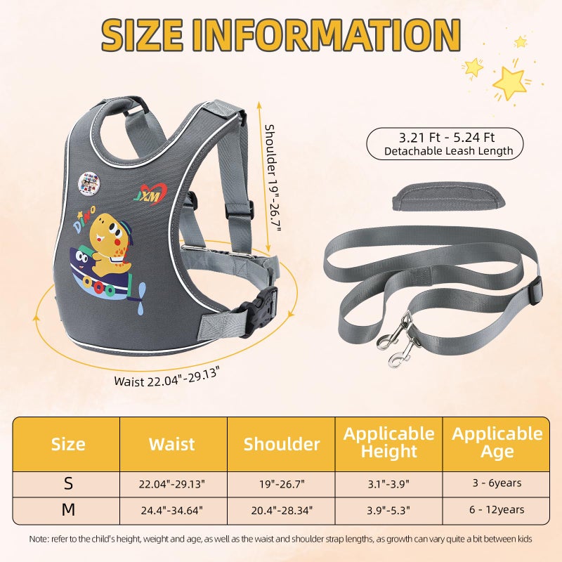 JXM 2025 New Safety Harness with Light Reflector for Active Child (3-6 yrs), Secure Vest Walking Harness with Quick Grab Handle and Pouch, Adjustable Tether Leash for Autism Special Needs ADHD/ASD Kids - Image 5